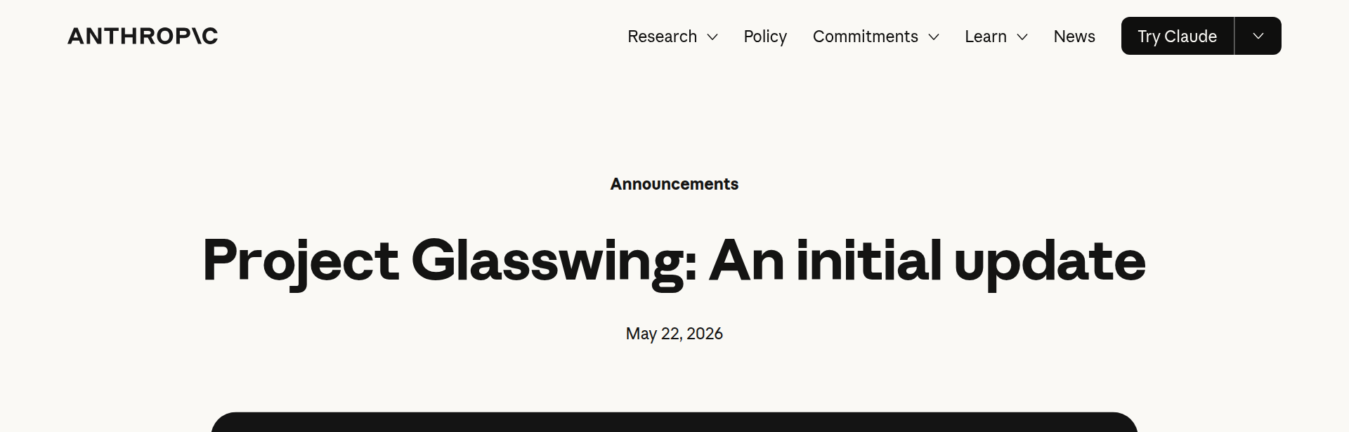 Screenshot of Anthropic's Project Glasswing initial update
